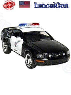 Ford Mustang GT Police Car Diecast Model 1:38 Scale Black White Excellent Used